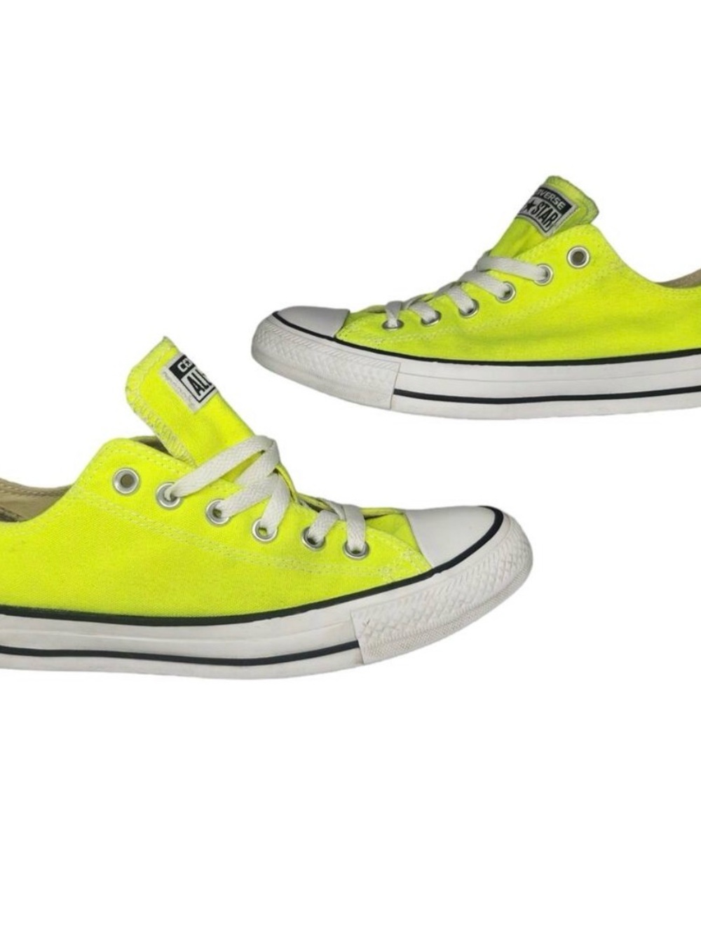 Converse All Star Shoes Womens 9 Neon Florescent Yellow White Low Top Sneakers